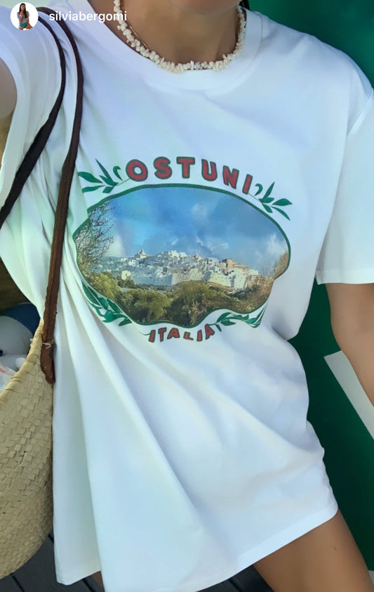 T-shirt -  off-white with Ostuni  photo in medallion Unisex