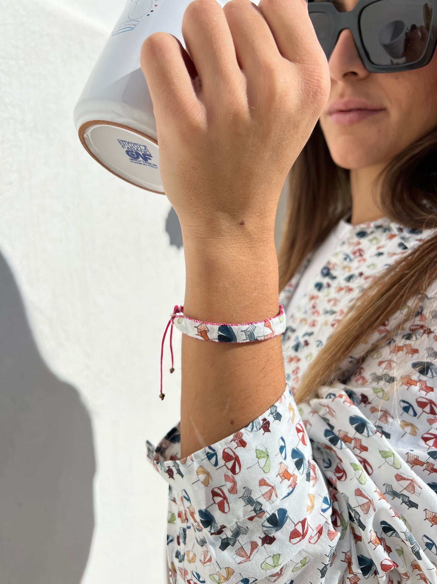 Bracciale - Tessuto regolabile con stampa Ombreloni GV ricamata rosa