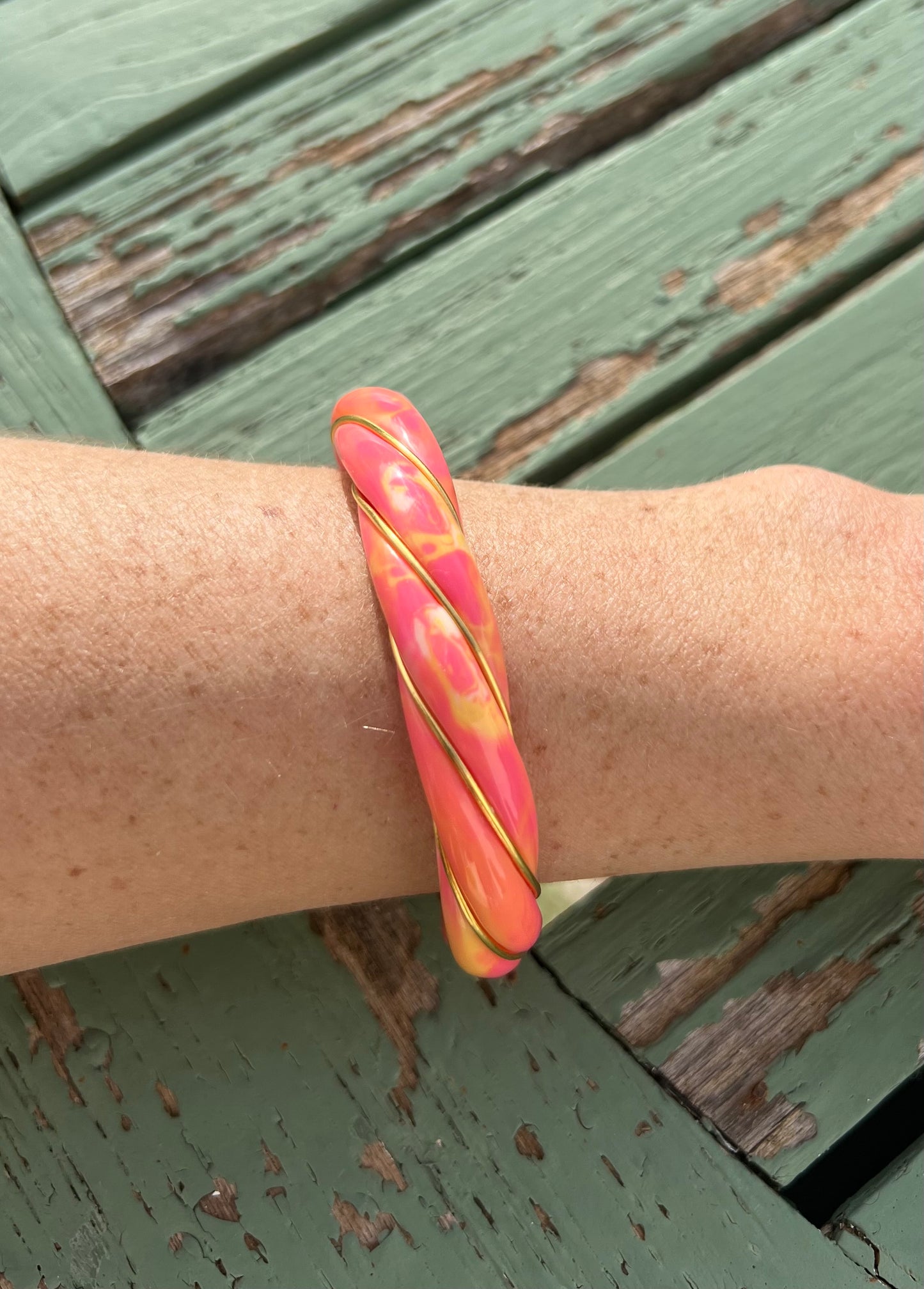 Bracelet - Jonc DIANA Tie & Dye Pink and yellow