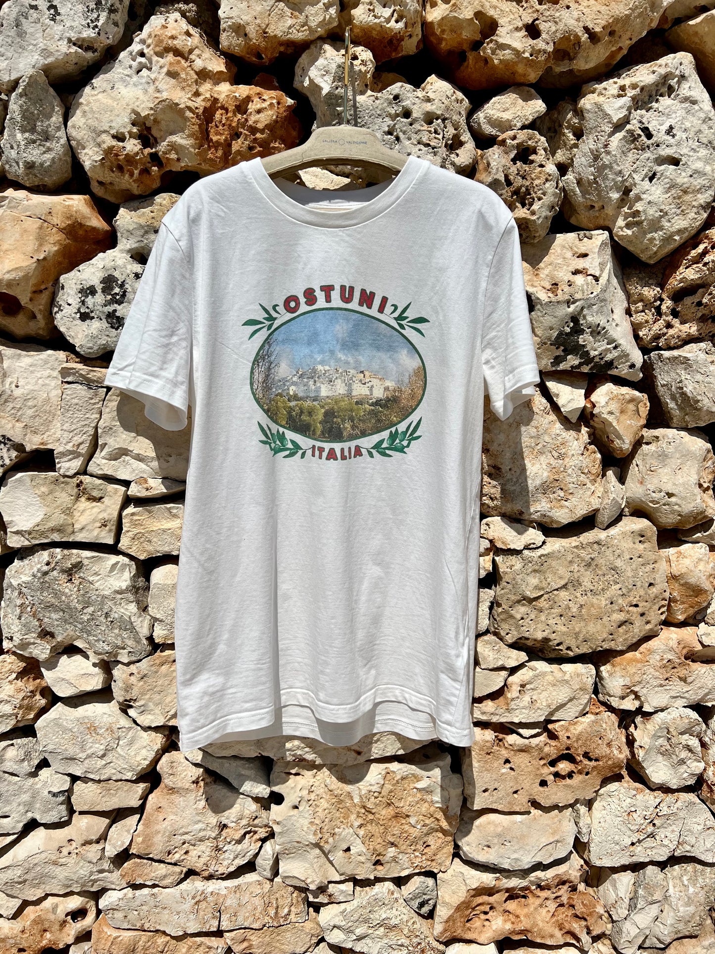 T-shirt -  off-white with Ostuni  photo in medallion Unisex