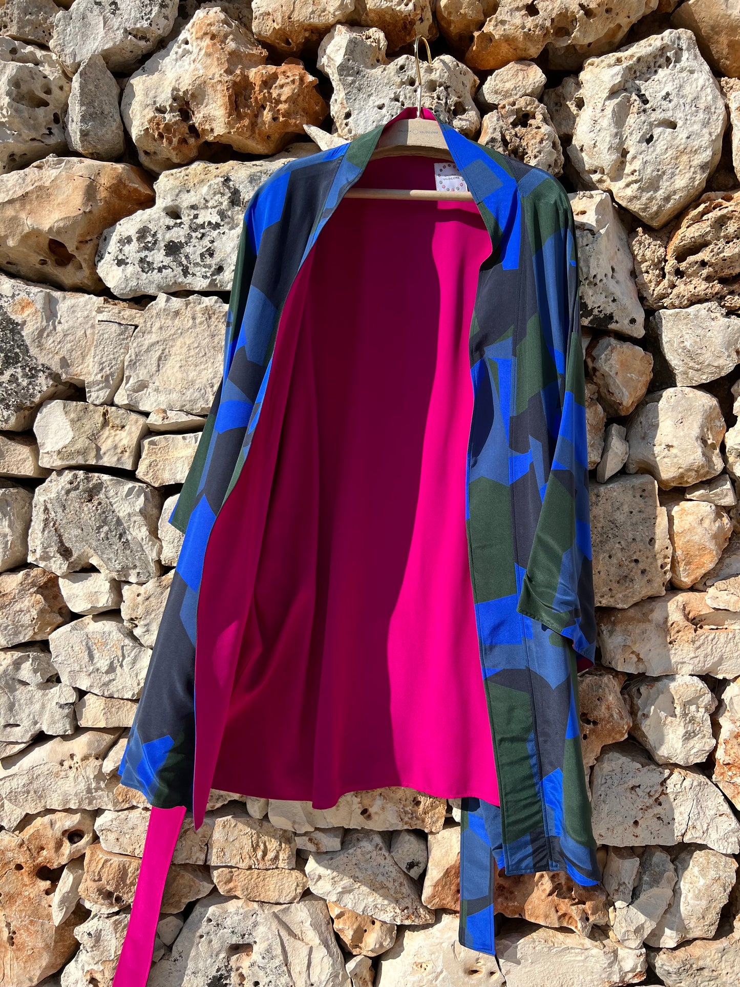 Kimono - Blue Camouflage inside Fuchsia