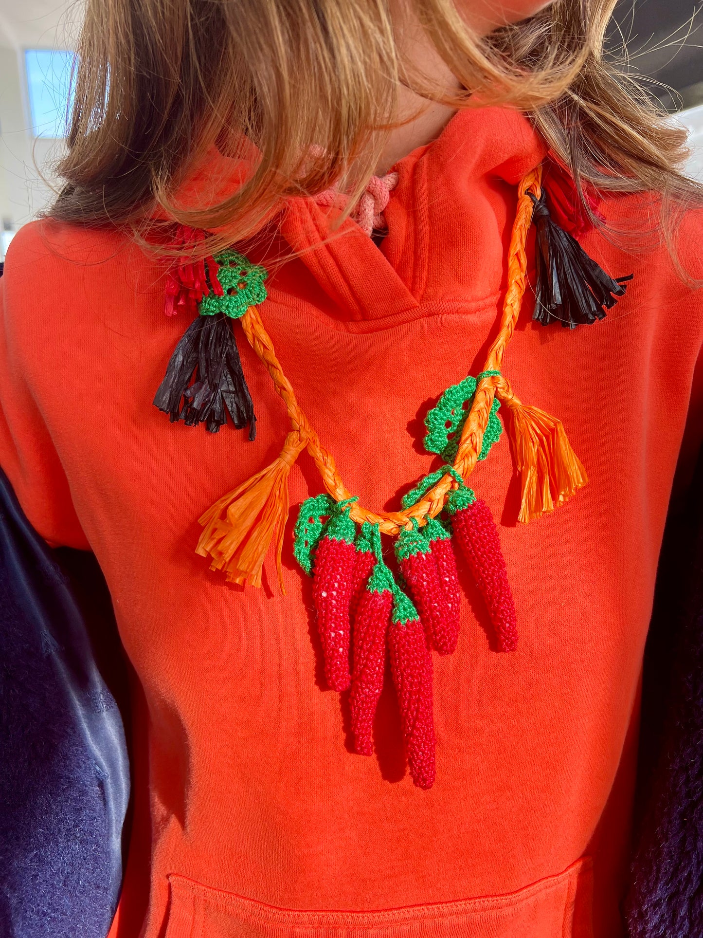 Necklace - Orange raffia necklace