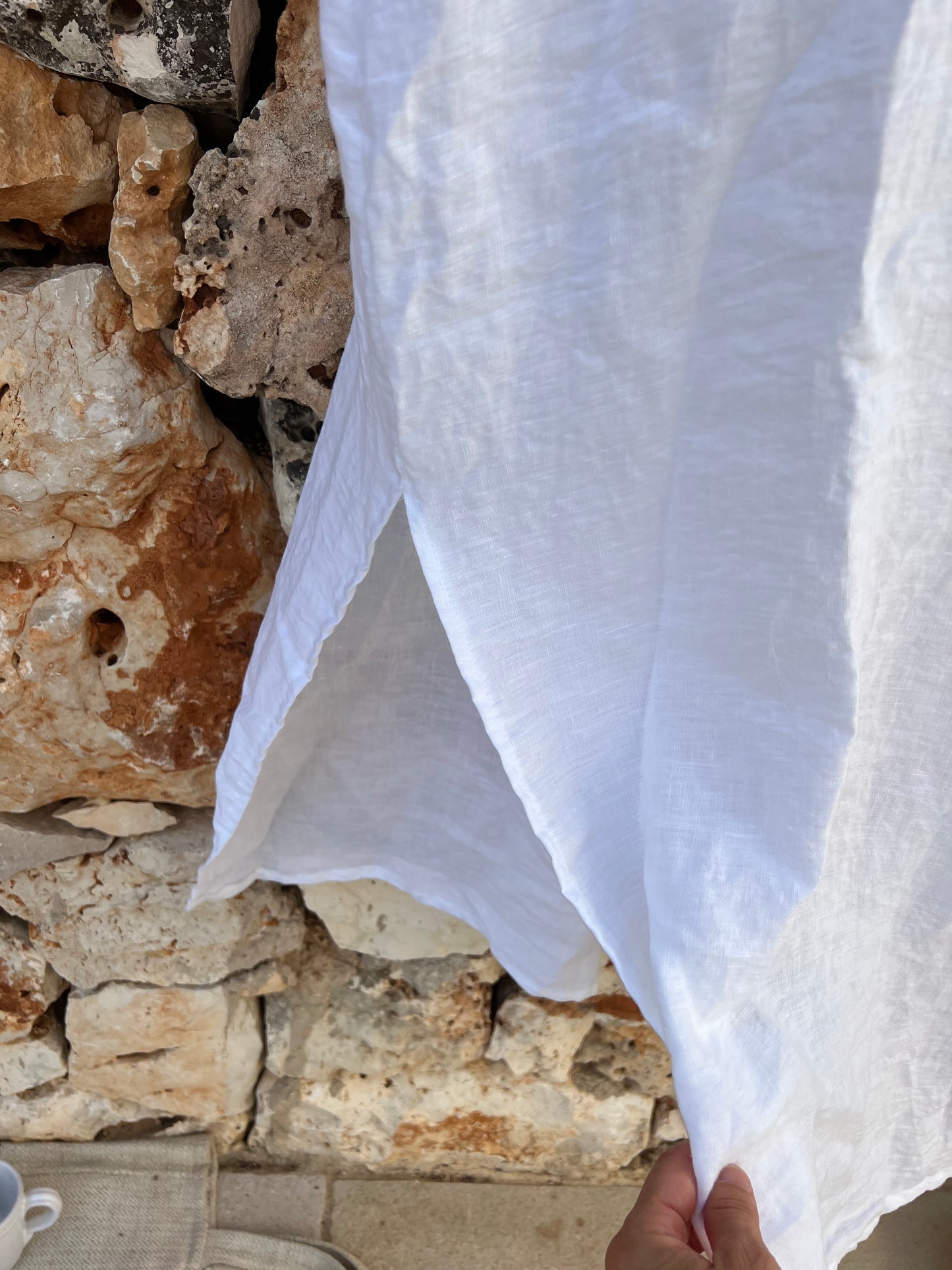 Dress -  White linen and old red Italian fabric